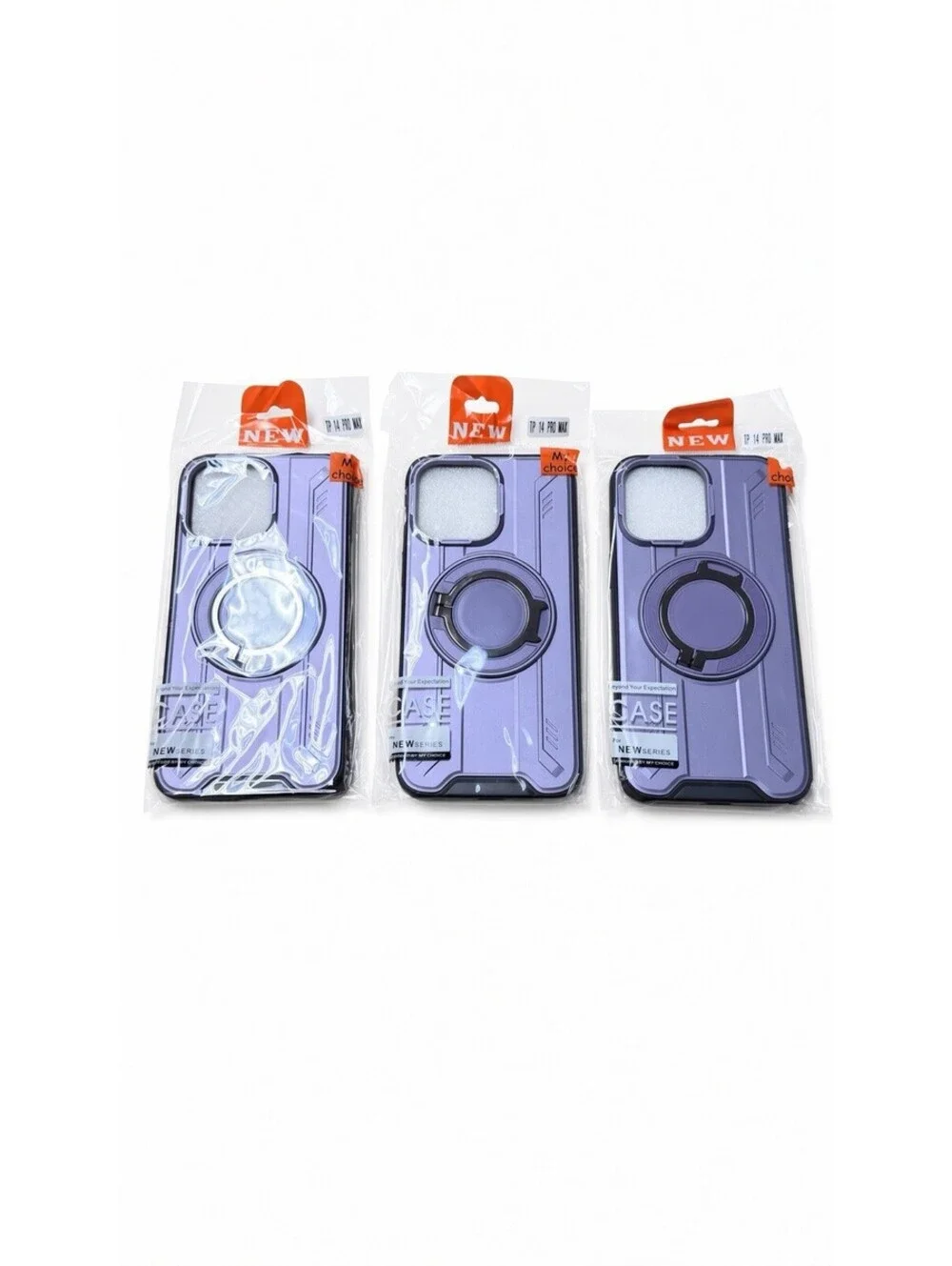 3 Pack iPhone 14 Pro Max Case Purple Rugged Magnetic Ring Stand Shockproof Cover